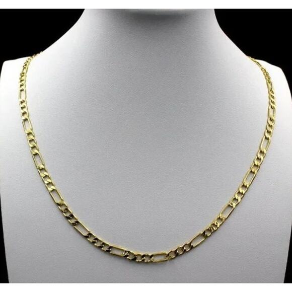 Vintage Jewelry - Genuine Italian 14k Fine Yellow Gold Solid Figaro Chain Necklace